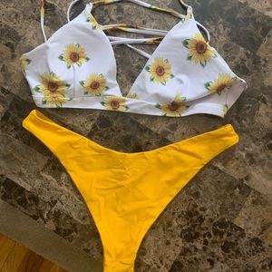 Two piece bikini with sunflower pattern